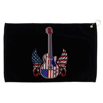 Retro Usa American Flag Guitar Rock On Patriotic 4th Of July Gift Grommeted Golf Towel