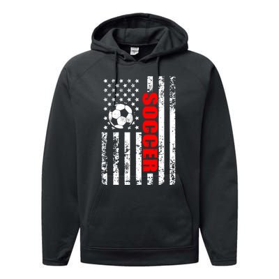 Retro Us American Flag Soccer Patriotic Soccer Performance Fleece Hoodie