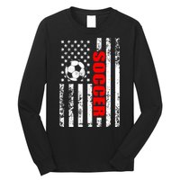 Retro Us American Flag Soccer Patriotic Soccer Long Sleeve Shirt