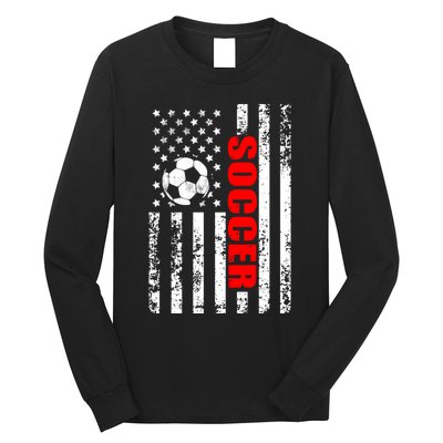 Retro Us American Flag Soccer Patriotic Soccer Long Sleeve Shirt