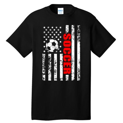 Retro Us American Flag Soccer Patriotic Soccer Tall T-Shirt