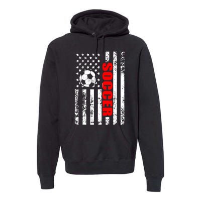 Retro Us American Flag Soccer Patriotic Soccer Premium Hoodie