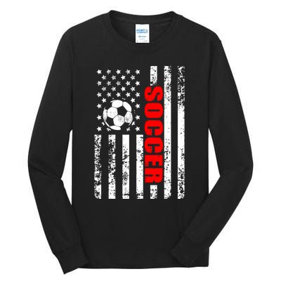 Retro Us American Flag Soccer Patriotic Soccer Tall Long Sleeve T-Shirt