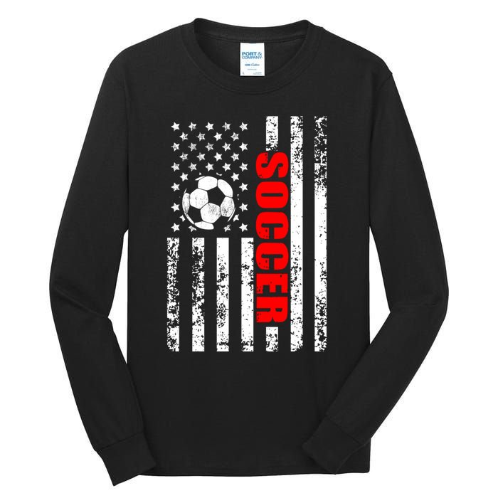 Retro Us American Flag Soccer Patriotic Soccer Tall Long Sleeve T-Shirt