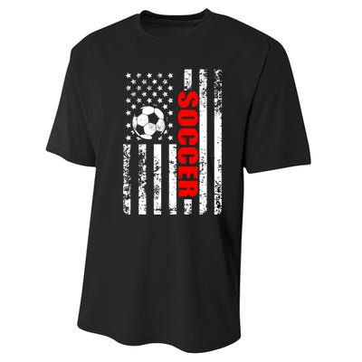 Retro Us American Flag Soccer Patriotic Soccer Performance Sprint T-Shirt