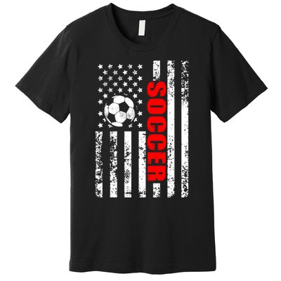 Retro Us American Flag Soccer Patriotic Soccer Premium T-Shirt