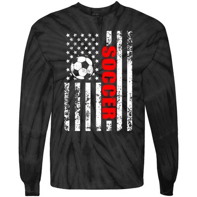 Retro Us American Flag Soccer Patriotic Soccer Tie-Dye Long Sleeve Shirt