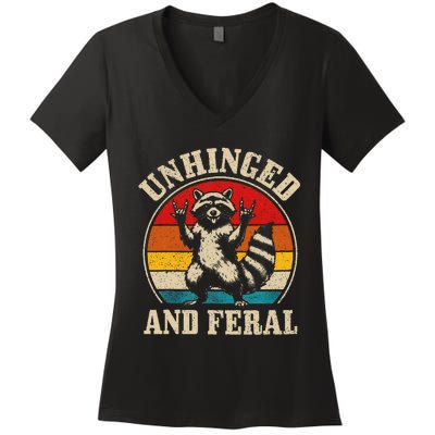 Raccoon Unhinged And Feral Retro Funny Raccoon Feral Summer Women's V-Neck T-Shirt