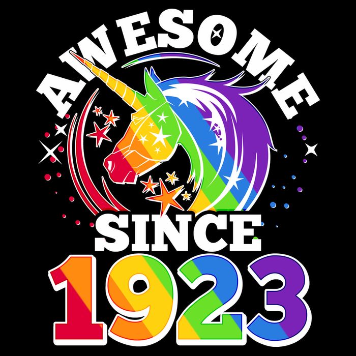 Rainbow Unicorn Awesome Since 1923 100th Birthday Drawstring Bag