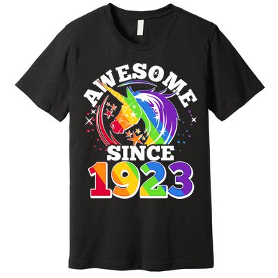 Rainbow Unicorn Awesome Since 1923 100th Birthday Premium T-Shirt