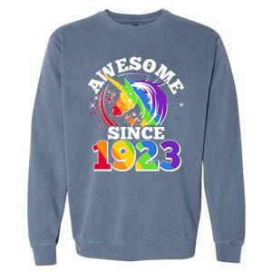 Rainbow Unicorn Awesome Since 1923 100th Birthday Garment-Dyed Sweatshirt