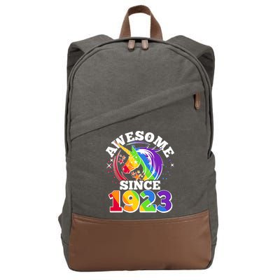 Rainbow Unicorn Awesome Since 1923 100th Birthday Cotton Canvas Backpack
