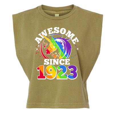 Rainbow Unicorn Awesome Since 1923 100th Birthday Garment-Dyed Women's Muscle Tee