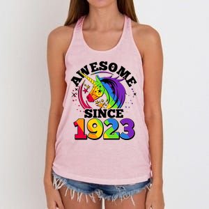 Rainbow Unicorn Awesome Since 1923 100th Birthday Women's Knotted Racerback Tank