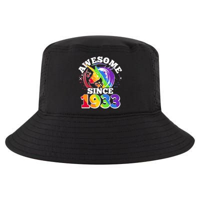 Rainbow Unicorn Awesome Since 1933 90th Birthday Cool Comfort Performance Bucket Hat