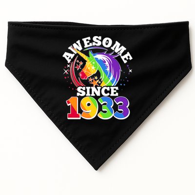 Rainbow Unicorn Awesome Since 1933 90th Birthday USA-Made Doggie Bandana