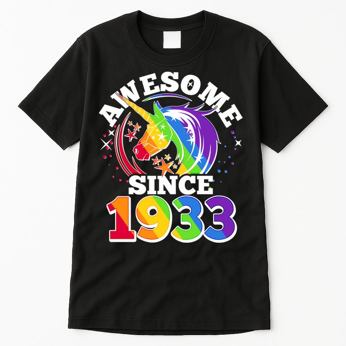 Rainbow Unicorn Awesome Since 1933 90th Birthday Tall T-Shirt