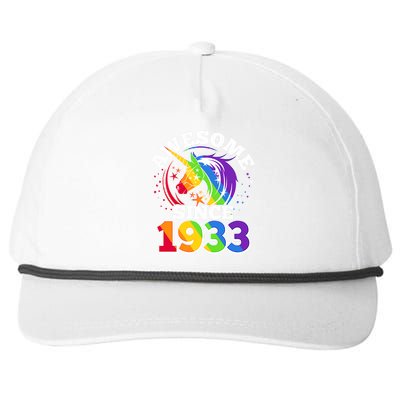 Rainbow Unicorn Awesome Since 1933 90th Birthday Snapback Five-Panel Rope Hat