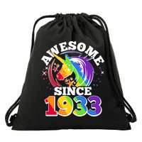 Rainbow Unicorn Awesome Since 1933 90th Birthday Drawstring Bag