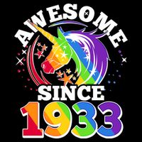 Rainbow Unicorn Awesome Since 1933 90th Birthday Drawstring Bag