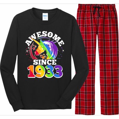 Rainbow Unicorn Awesome Since 1933 90th Birthday Long Sleeve Pajama Set