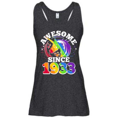 Rainbow Unicorn Awesome Since 1933 90th Birthday Ladies Essential Flowy Tank