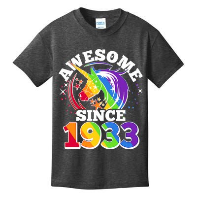 Rainbow Unicorn Awesome Since 1933 90th Birthday Kids T-Shirt
