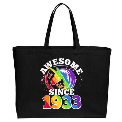 Rainbow Unicorn Awesome Since 1933 90th Birthday Cotton Canvas Jumbo Tote