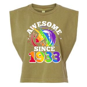 Rainbow Unicorn Awesome Since 1933 90th Birthday Garment-Dyed Women's Muscle Tee