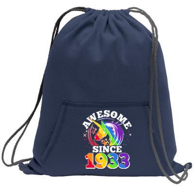 Rainbow Unicorn Awesome Since 1933 90th Birthday Sweatshirt Cinch Pack Bag