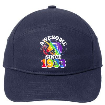 Rainbow Unicorn Awesome Since 1933 90th Birthday 7-Panel Snapback Hat