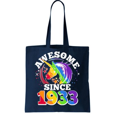 Rainbow Unicorn Awesome Since 1933 90th Birthday Tote Bag