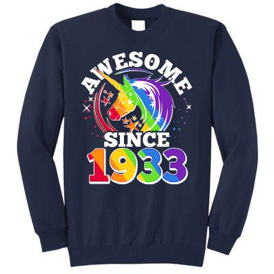 Rainbow Unicorn Awesome Since 1933 90th Birthday Tall Sweatshirt