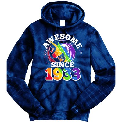 Rainbow Unicorn Awesome Since 1933 90th Birthday Tie Dye Hoodie