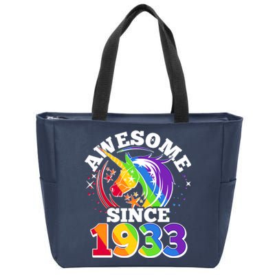 Rainbow Unicorn Awesome Since 1933 90th Birthday Zip Tote Bag