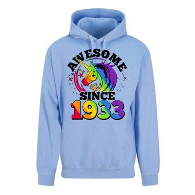 Rainbow Unicorn Awesome Since 1933 90th Birthday Unisex Surf Hoodie