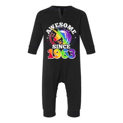 Rainbow Unicorn Awesome Since 1963 60th Birthday Infant Fleece One Piece