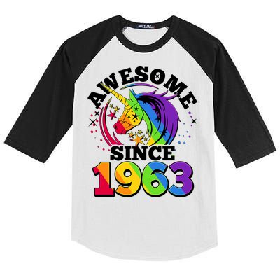 Rainbow Unicorn Awesome Since 1963 60th Birthday Kids Colorblock Raglan Jersey