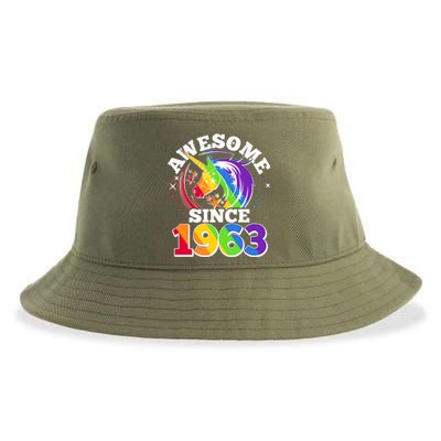 Rainbow Unicorn Awesome Since 1963 60th Birthday Sustainable Bucket Hat