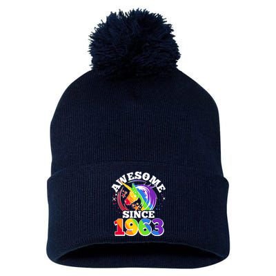 Rainbow Unicorn Awesome Since 1963 60th Birthday Pom Pom 12in Knit Beanie