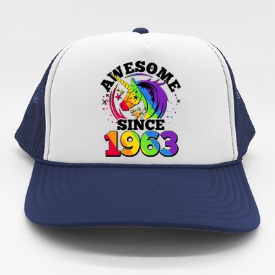 Rainbow Unicorn Awesome Since 1963 60th Birthday Trucker Hat