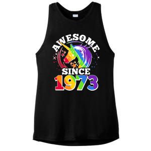 Rainbow Unicorn Awesome Since 1973 50th Birthday Ladies PosiCharge Tri-Blend Wicking Tank