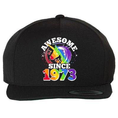 Rainbow Unicorn Awesome Since 1973 50th Birthday Wool Snapback Cap