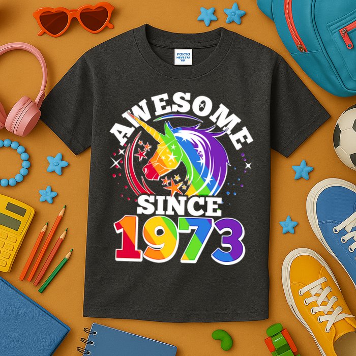 Rainbow Unicorn Awesome Since 1973 50th Birthday Kids T-Shirt