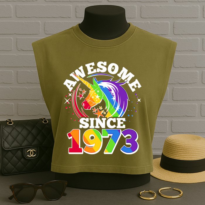 Rainbow Unicorn Awesome Since 1973 50th Birthday Garment-Dyed Women's Muscle Tee
