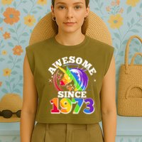 Rainbow Unicorn Awesome Since 1973 50th Birthday Garment-Dyed Women's Muscle Tee