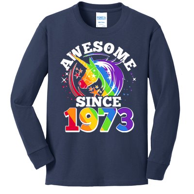 Rainbow Unicorn Awesome Since 1973 50th Birthday Kids Long Sleeve Shirt