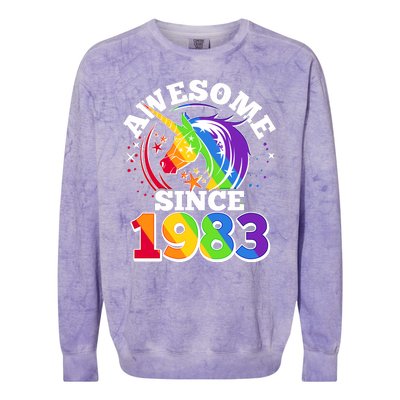 Rainbow Unicorn Awesome Since 1983 40th Birthday Colorblast Crewneck Sweatshirt