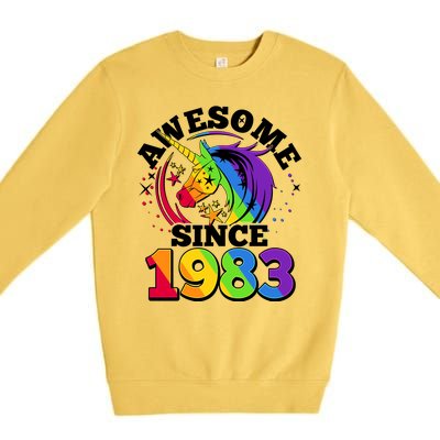 Rainbow Unicorn Awesome Since 1983 40th Birthday Premium Crewneck Sweatshirt