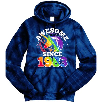 Rainbow Unicorn Awesome Since 1983 40th Birthday Tie Dye Hoodie